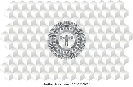 squat icon inside grey emblem. Vintage with geometric cube white background