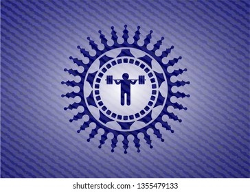 squat icon inside jean or denim emblem or badge background