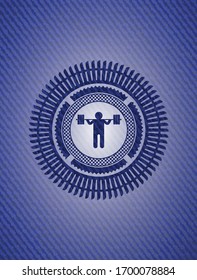 squat icon inside jean or denim emblem or badge background