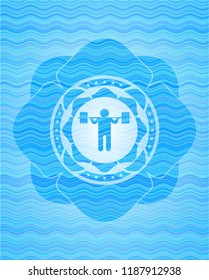 squat icon inside light blue water badge.