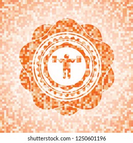 squat icon inside orange mosaic emblem