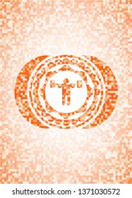 squat icon inside orange mosaic emblem with background