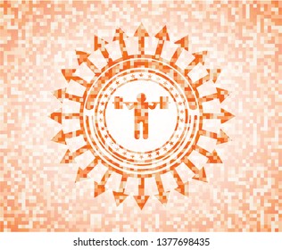 squat icon inside orange mosaic emblem