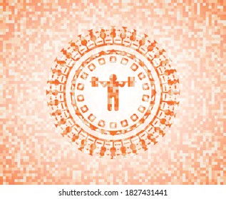 icono de cuclillas dentro del emblema del mosaico naranja. 