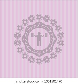squat icon inside pink emblem. Retro