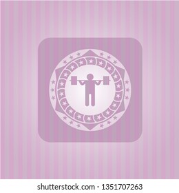 squat icon inside pink emblem