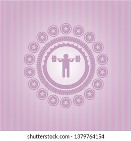 squat icon inside pink emblem. Vintage.