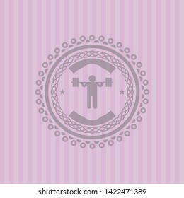 squat icon inside pink emblem. Retro
