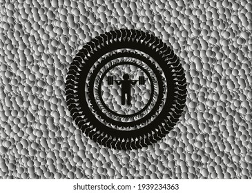 icono de escudo dentro de un emblema oscuro realista con fondo de burbujas grises. Ilustración vectorial. Detallado. 