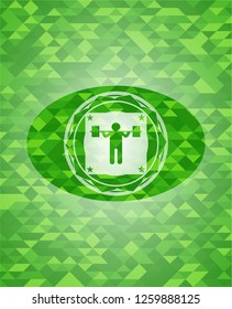 squat icon inside realistic green mosaic emblem