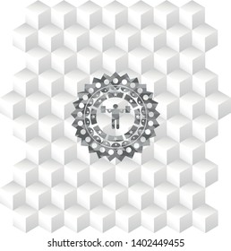 squat icon inside realistic grey emblem with geometric cube white background