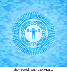squat icon inside realistic sky blue mosaic emblem