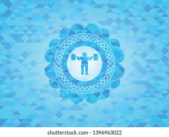 squat icon inside realistic sky blue mosaic emblem