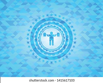 squat icon inside realistic sky blue mosaic emblem