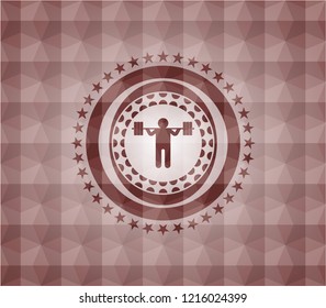 squat icon inside red badge with geometric pattern. Seamless.