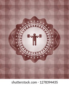 squat icon inside red badge with geometric background. Seamless.