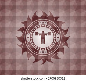 beschneiden Symbol in rotem Abzeichen mit geometrischem Muster. Nahtlos.