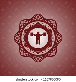 squat icon inside red emblem