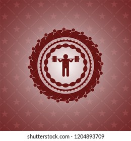 squat icon inside red emblem