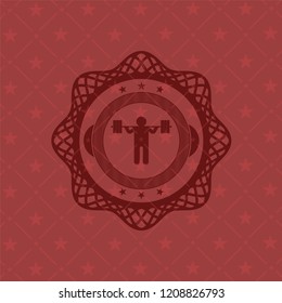 squat icon inside red emblem