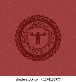 squat icon inside red emblem. Retro