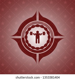 squat icon inside red emblem. Retro