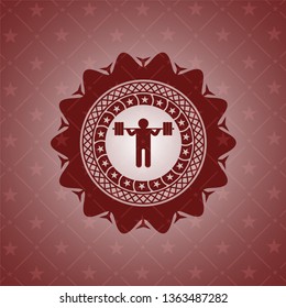 squat icon inside red emblem. Retro