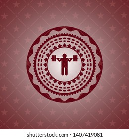 squat icon inside red emblem