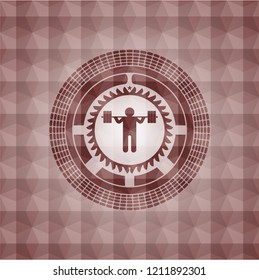 squat icon inside red geometric badge. Seamless.