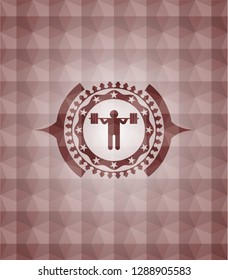 squat icon inside red geometric badge. Seamless.