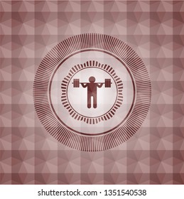 squat icon inside red seamless emblem or badge with abstract geometric polygonal pattern background.