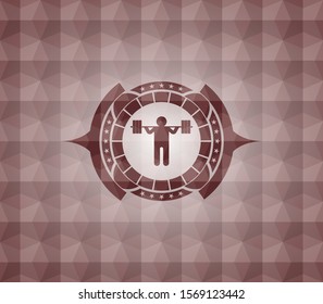 squat icon inside red seamless geometric badge.