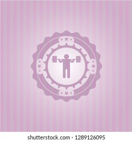 squat icon inside retro pink emblem
