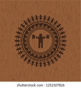 squat icon inside retro style wood emblem