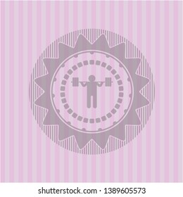 squat icon inside retro style pink emblem