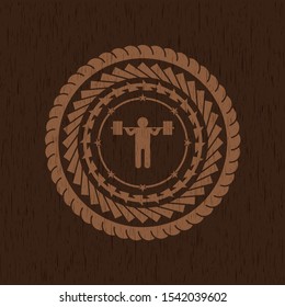 squat icon inside retro style wooden emblem