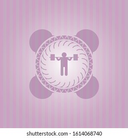 squat icon inside retro style pink emblem