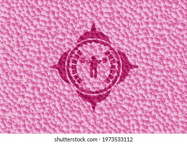 squat icon inside retro style pink emblem with bubbles background. Vector Illustration. Detailed. 