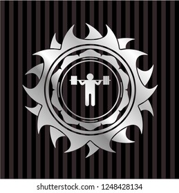squat icon inside silver badge or emblem