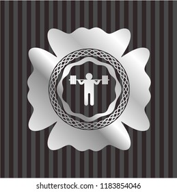 squat icon inside silver emblem or badge
