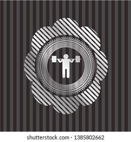 squat icon inside silvery badge or emblem