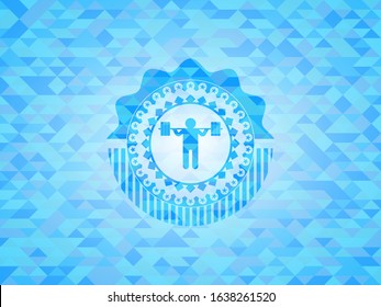 squat icon inside sky blue mosaic emblem