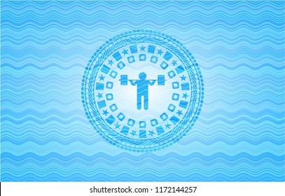 squat icon inside water representation badge background.
