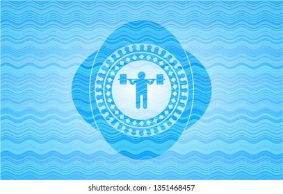 squat icon inside water wave representation style emblem.