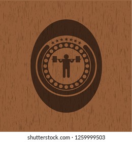 squat icon inside wood emblem. Vintage.