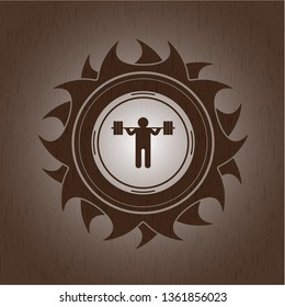 squat icon inside wood emblem. Vintage.