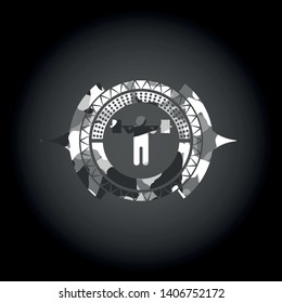 squat icon on grey camo pattern