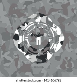 squat icon on grey camouflaged texture