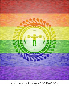 squat icon on mosaic background with the colors of the LGBT flag