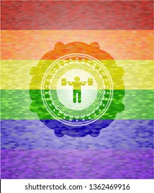 squat icon on mosaic background with the colors of the LGBT flag